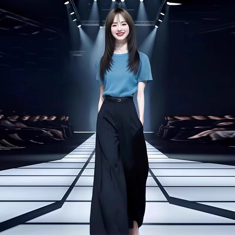 拉夏贝尔轻熟洋气女神气质夏季开叉休闲不规则夏季时尚显瘦套装