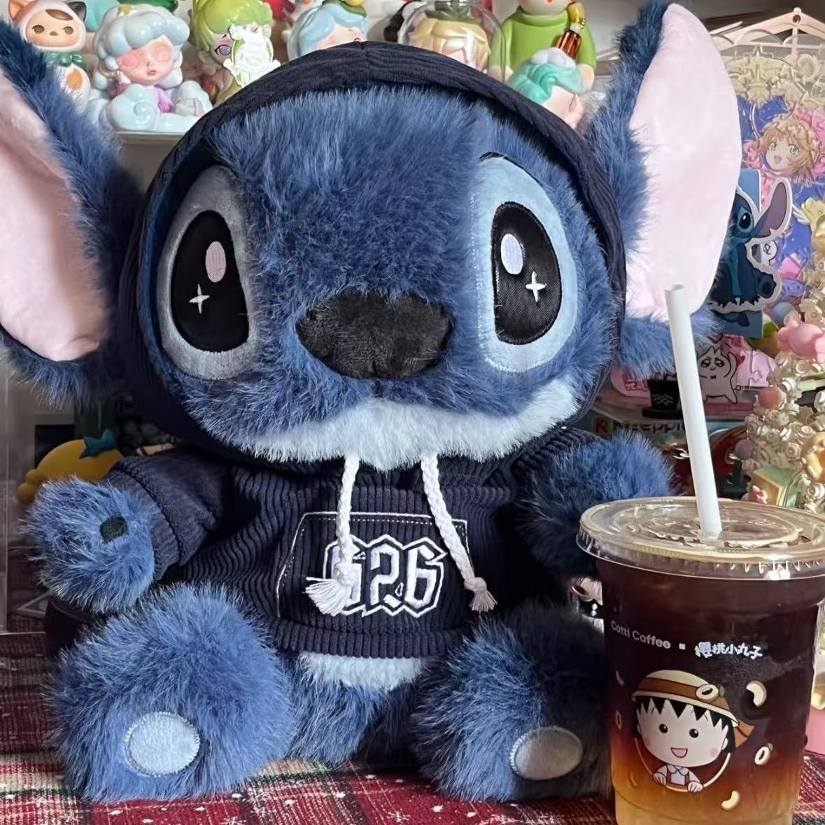 新款史迪奇坐姿公仔背带裤卫衣款星际宝贝毛绒玩具史迪仔玩偶礼物