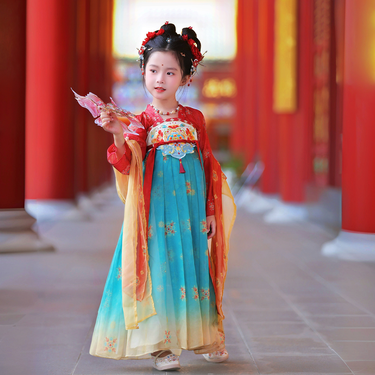 汉服女童2025新款春秋儿童女孩中秋节国风唐装秋古风超仙公主裙子