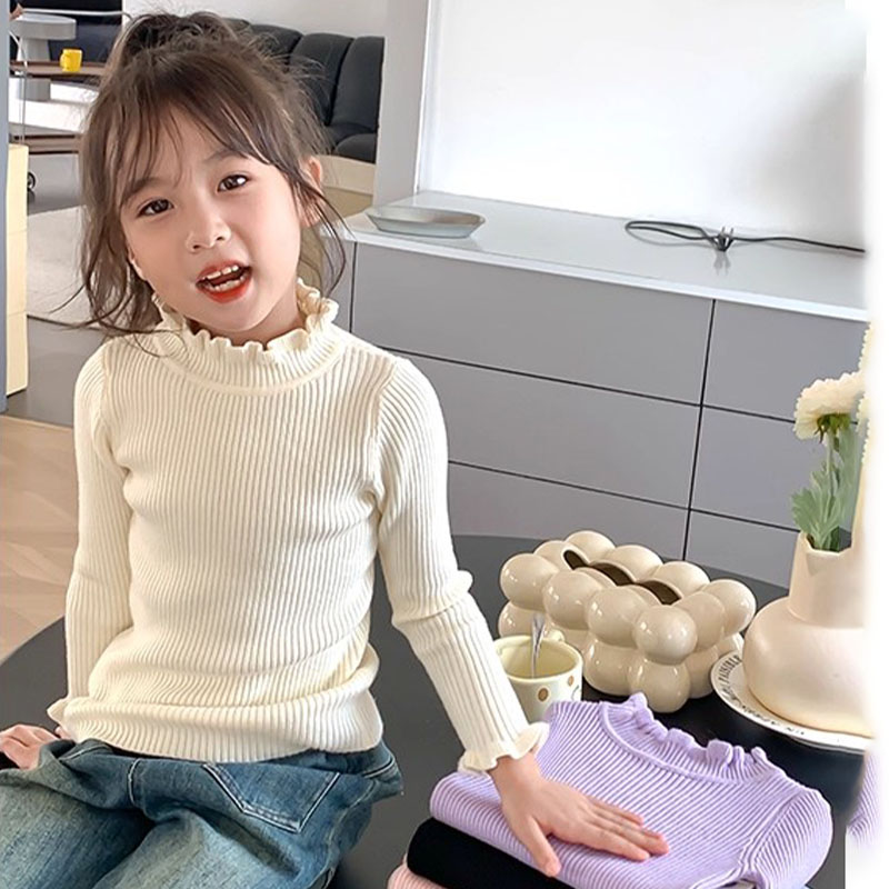 女童秋冬半高领上衣2025新款洋气保暖毛衣儿童长袖百搭打底衫潮