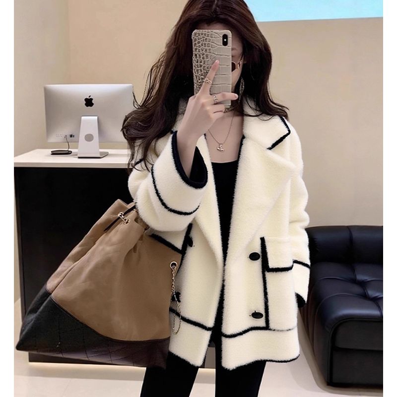 小香风白色加厚毛绒外套女2026秋冬新款轻奢高端气质宽松保暖上衣