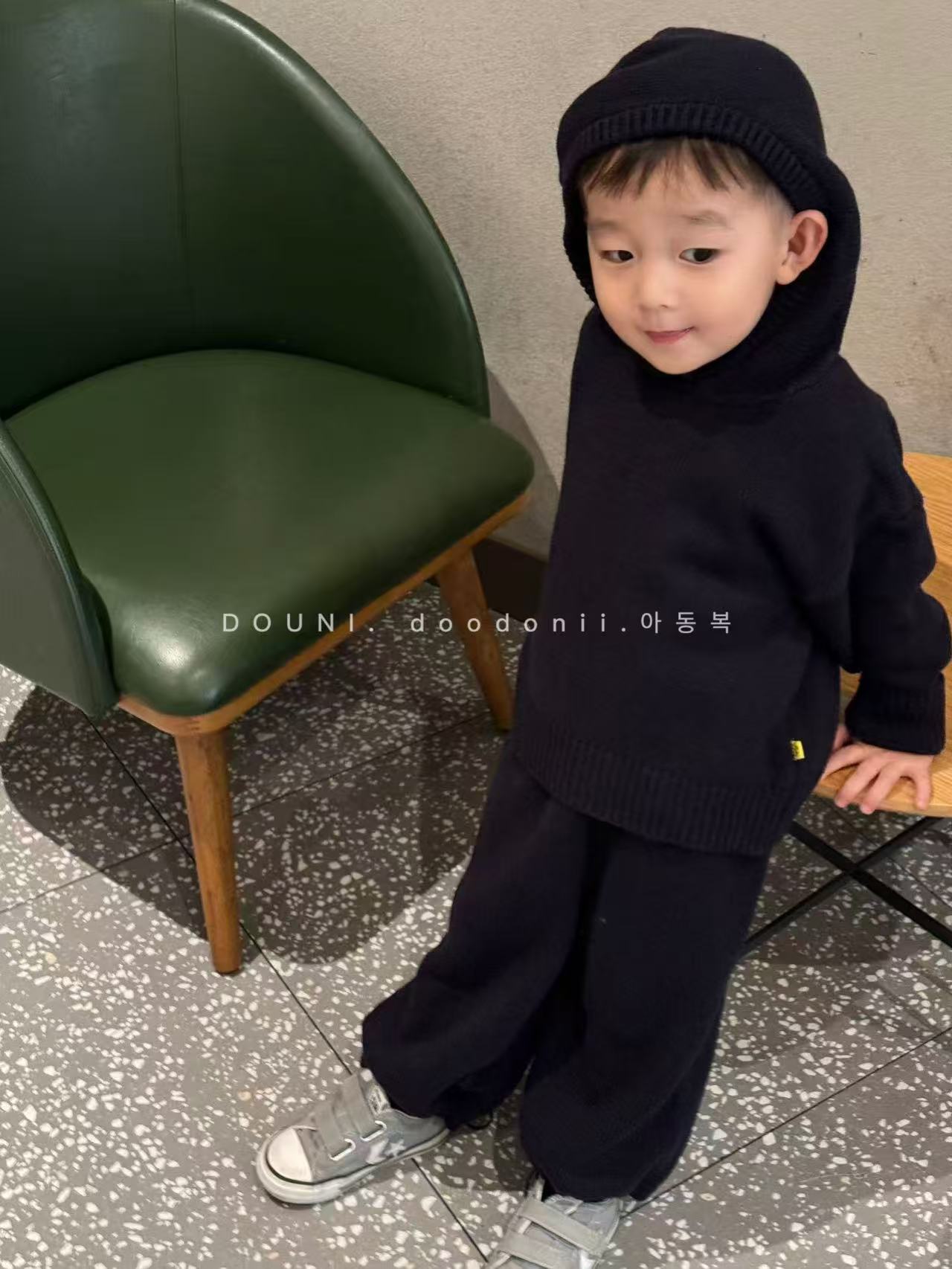 Doodonii 豆泥 2025韩版儿童针织毛衣套装男女童连帽毛线上衣裤子