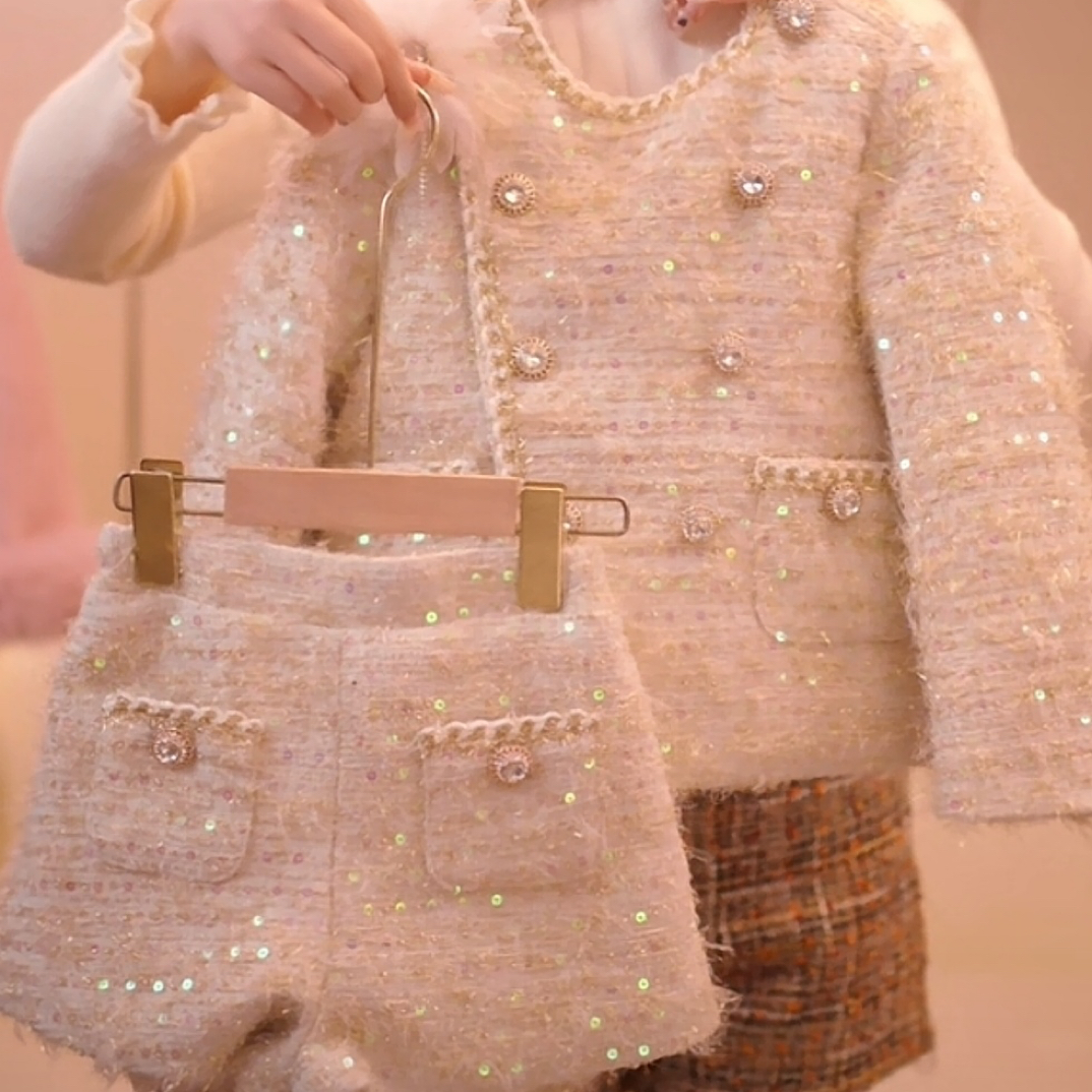 小资女，女童亮片上衣羽绒内胆，裤子加绒套装