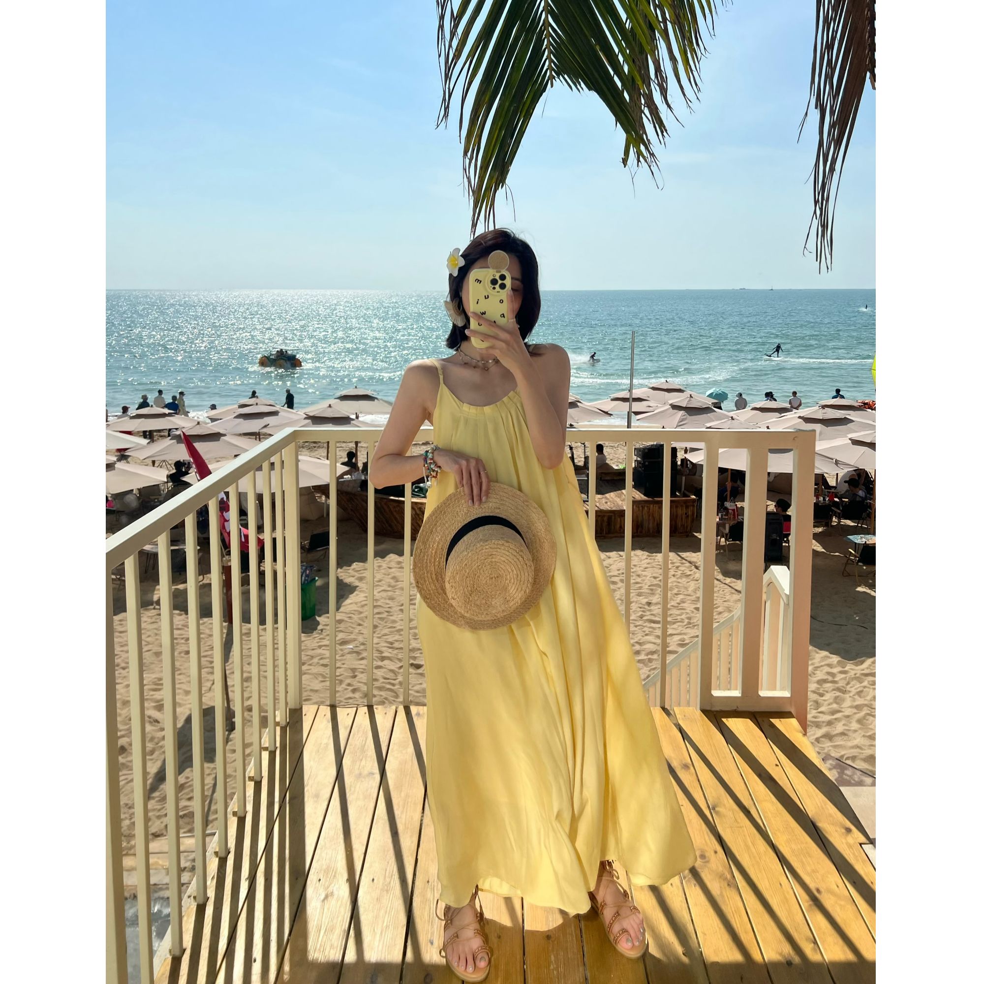 【罗马假日】夏季吊带露背连衣裙大摆连衣裙宽松腰显瘦度假沙滩裙