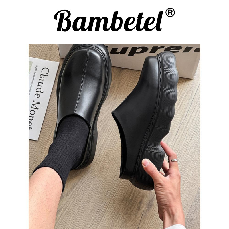 Bambetel新款秋冬厚底网红增高半拖鞋ins男厚底无跟懒骡鞋黑色