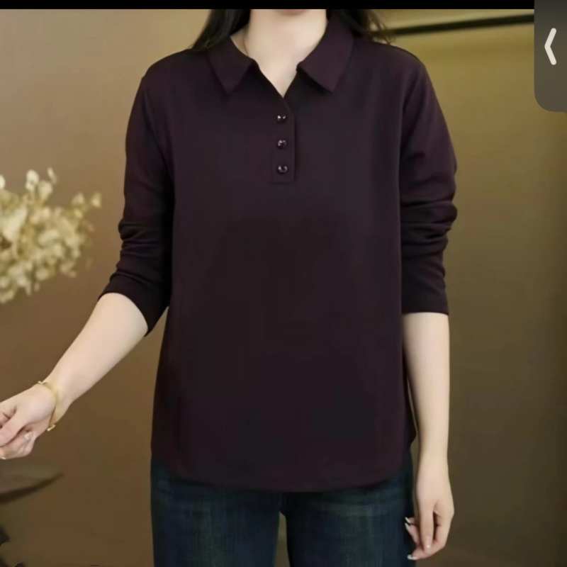 曼巴棉气质POLO领正肩长袖上衣2025秋季新款百搭设计纯色卫衣遮肚