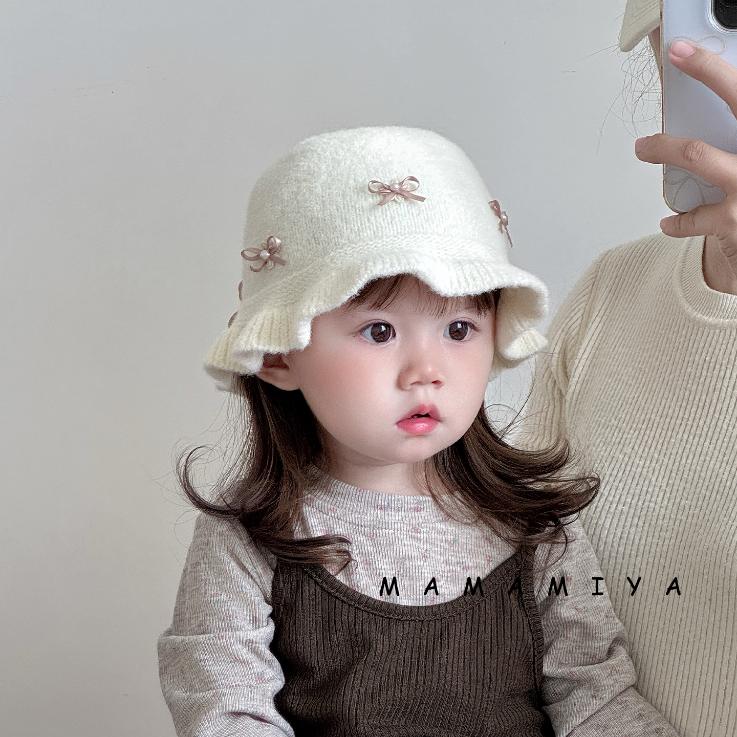女宝宝帽子秋冬季甜美女孩公主帽女童蝴蝶结渔夫帽保暖针织毛线帽
