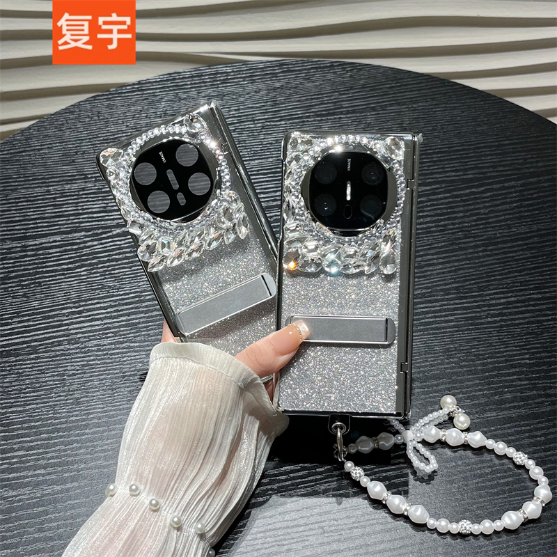 适用华为matex6手机壳matex5保护套闪粉水钻支架全包铰链壳膜一体