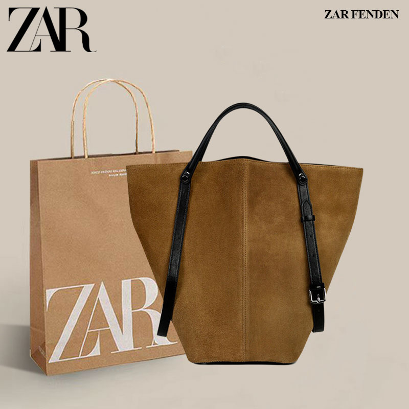 ZAR FENDEN麂皮托特包包女2025新款轻奢高级感手提单肩腋下水桶包