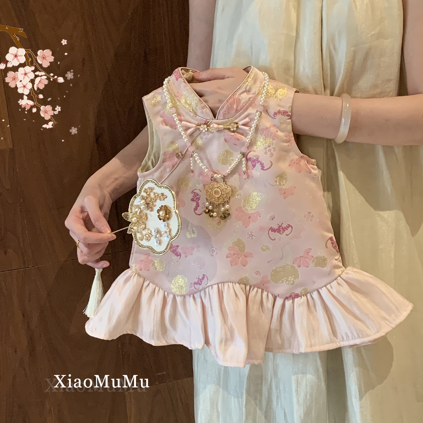 【现货】女童旗袍背心裙秋装2025新款周岁礼服小童女宝宝国风公主裙