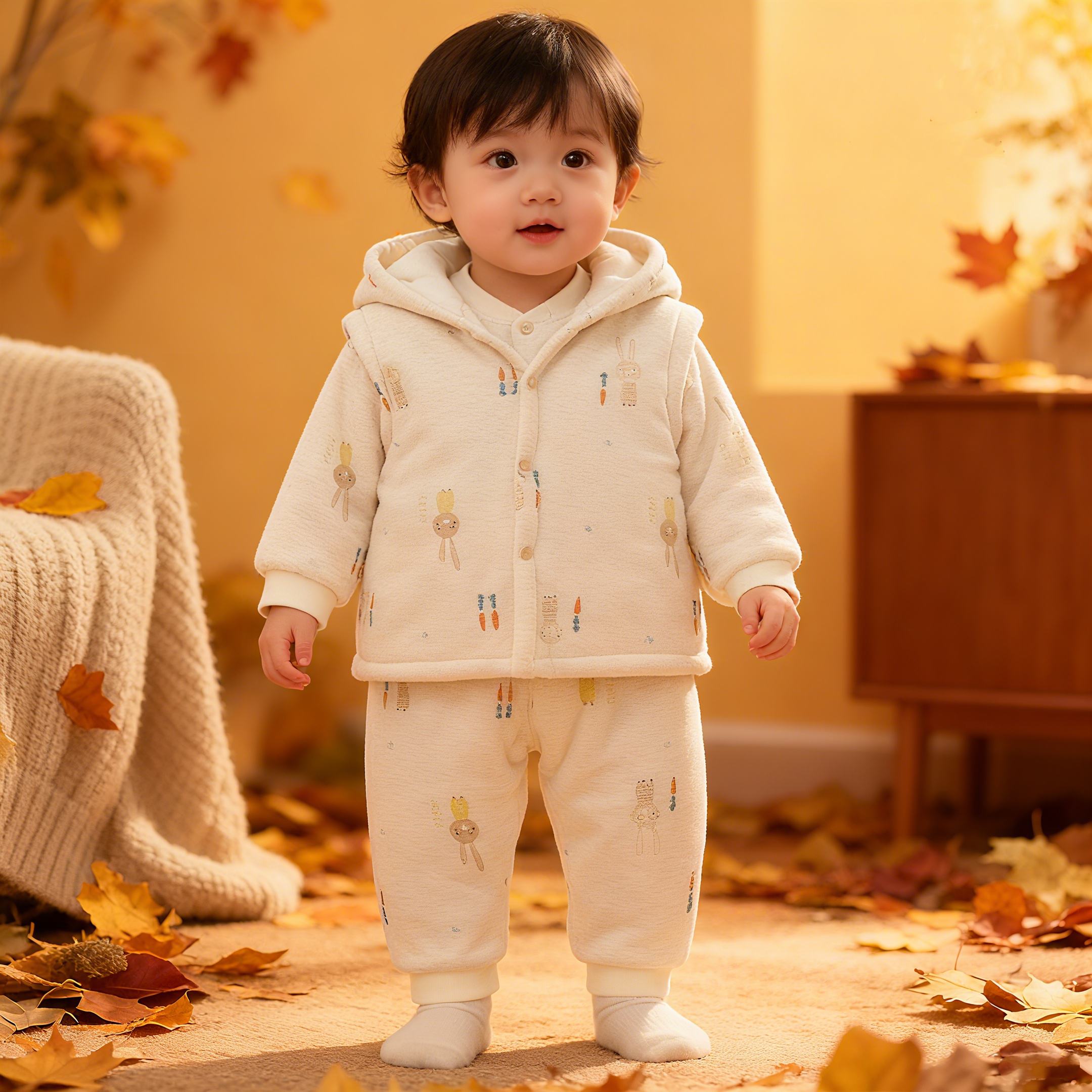 婴儿棉衣分体套装夹棉冬季加厚保暖棉衣女童套装