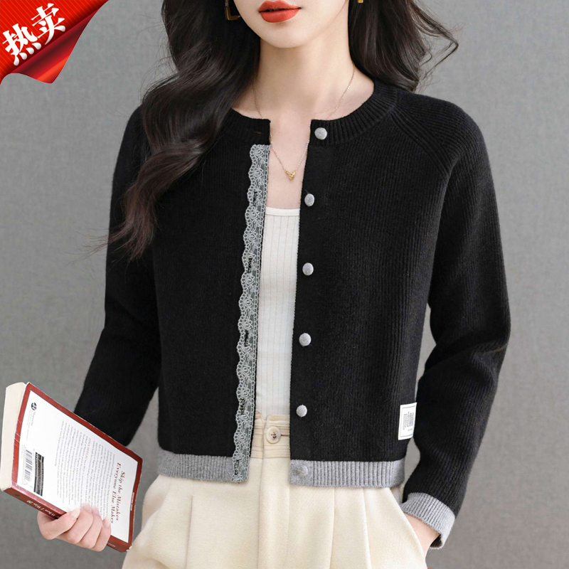 【原版正品】羊毛衫女短款毛衣外套春秋冬圆领小香风配裙子针织开衫