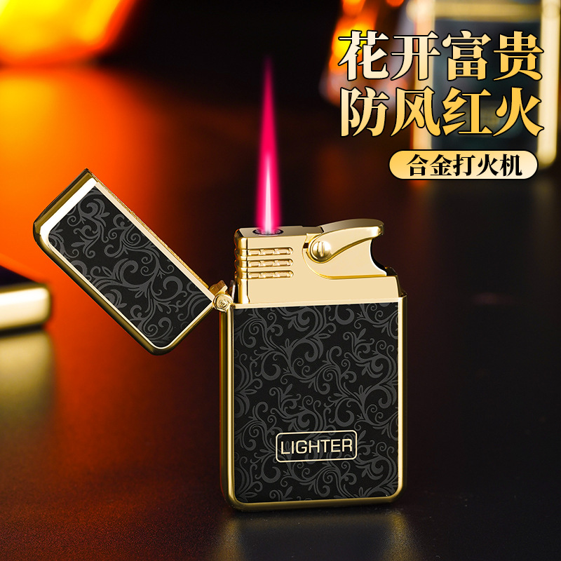 【草蜢同款霸气红焰】男士专属防风纤薄金属打火机高档商务男友礼物