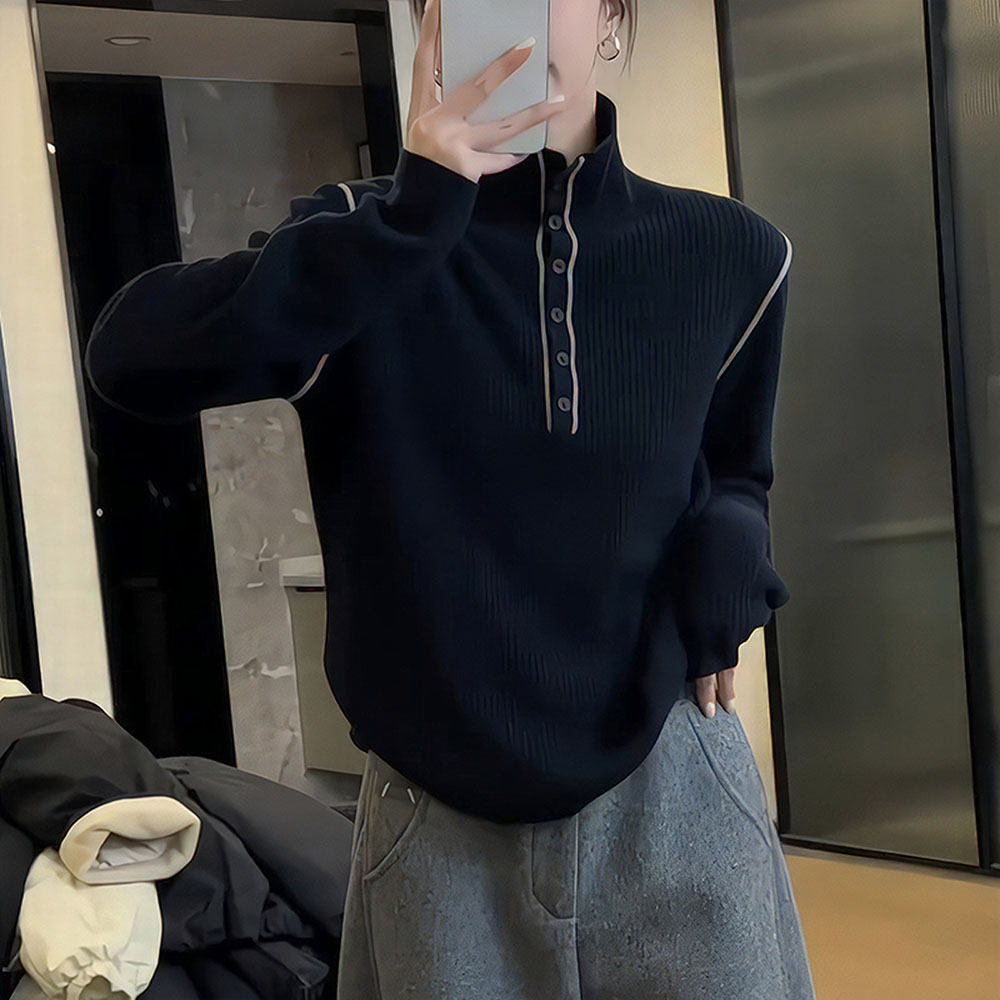 秋冬半高领黑色针织衫女士2025新款洋气减龄宽松显瘦内搭毛衣上衣