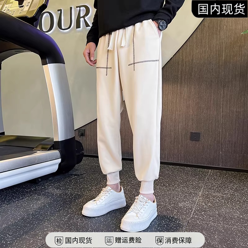 白色裤子情侣卫裤新款春季潮牌宽松束脚运动休闲裤男款百搭小脚裤