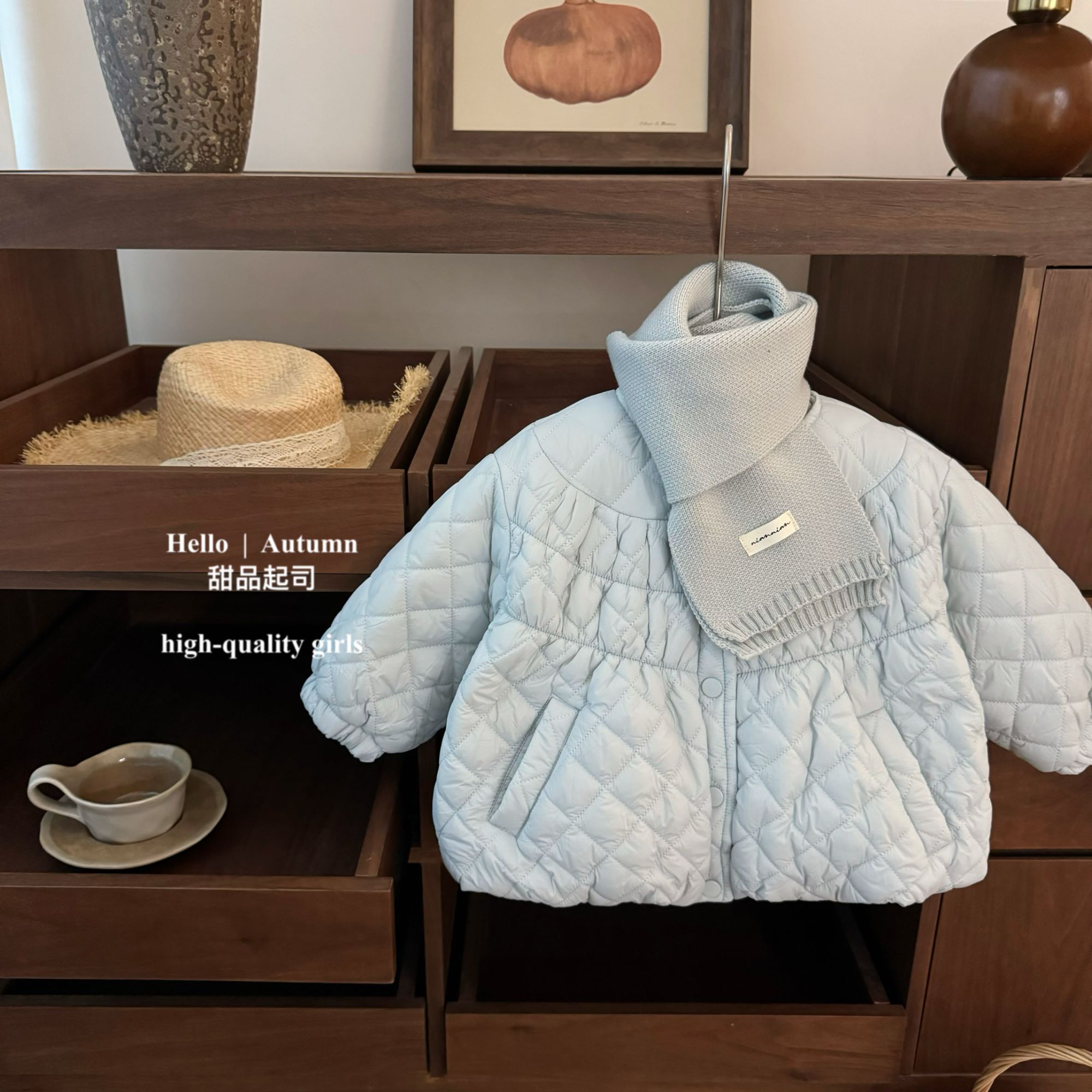 【甜品起司】本期bi入！女童菱格娃娃衫棉服加棉保暖公主冬季棉衣