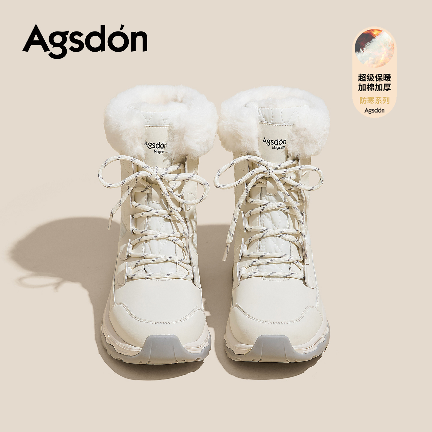 奥古狮登户外雪地靴女2025新款冬季厚底加绒加厚防滑白色雪地靴xx