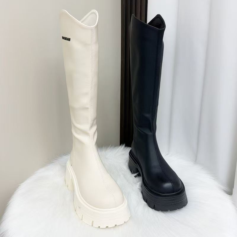 时装靴小个子小腿粗靴子长靴女鞋长筒小个子加绒白色2025显瘦百搭