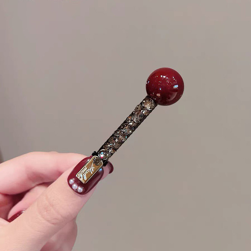 韩国东大门新款轻奢红色珍珠镶钻鸭嘴夹ins风博主侧夹边夹发夹女