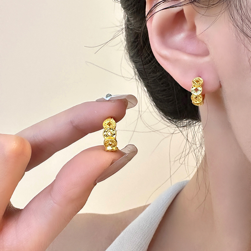 铜合金耳饰 新中式碎碎冰五帝钱耳扣小众高级感2025新款爆款耳环