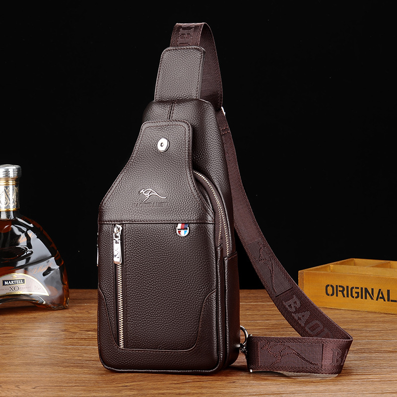 大容量新款牛皮胸包男士斜挎包斜肩包男款胸前包单肩包腰包男皮包