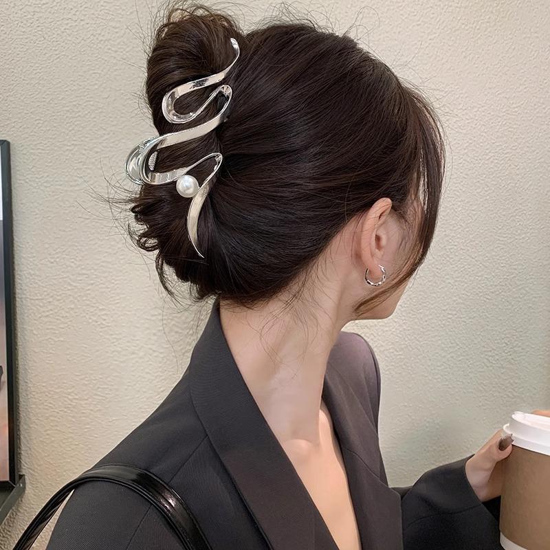 金属感珍珠合金超大号抓夹女后脑勺盘发鲨鱼夹发夹夹子发饰头饰