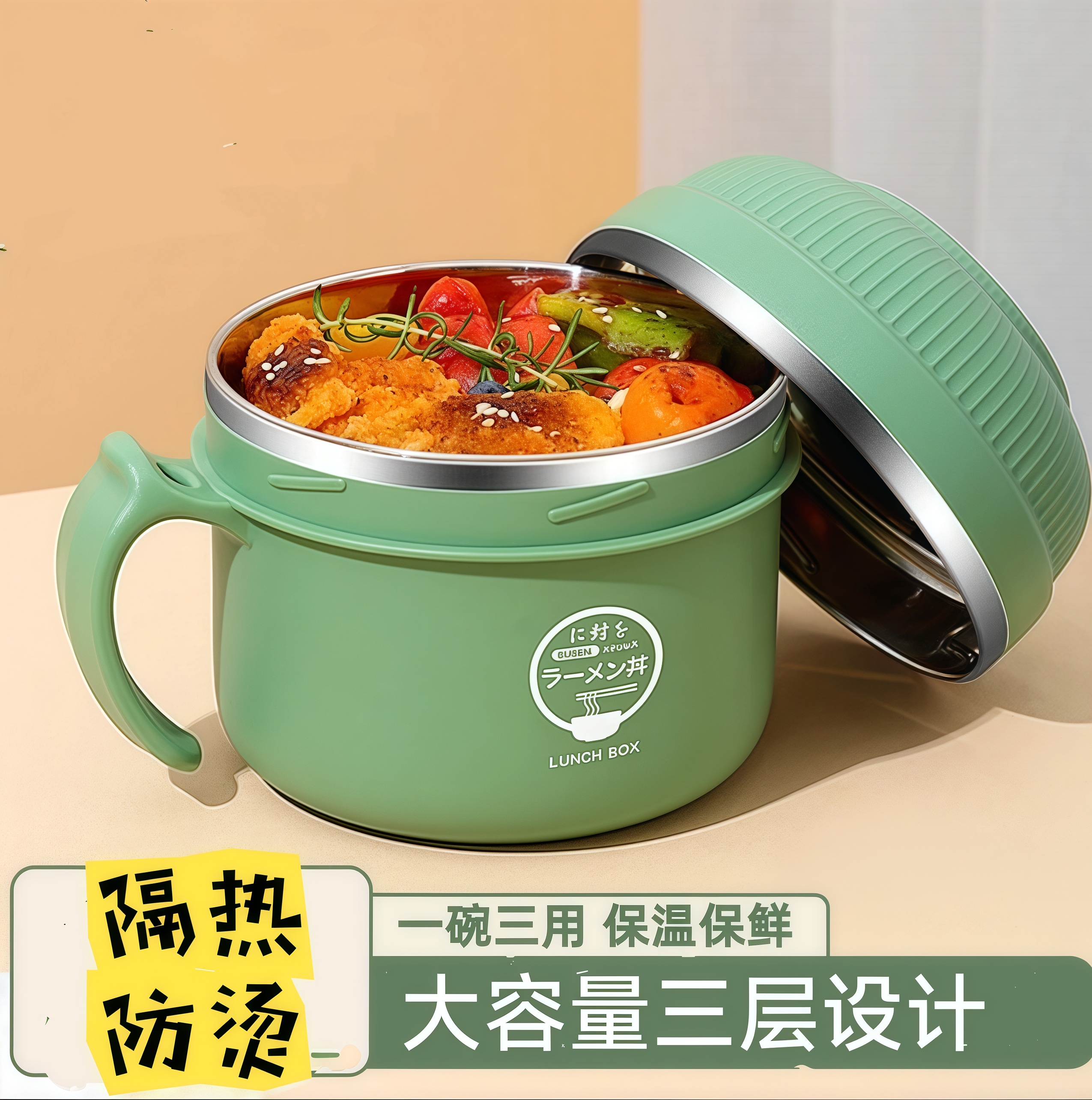 不锈钢饭盒上班族学生专用饭缸快餐杯饭盆食堂打饭餐盒防烫泡面碗