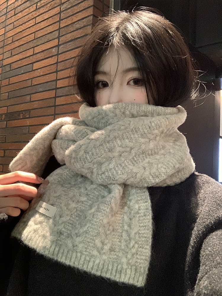 含羊毛软糯灰色针织围巾女冬季韩系氛围感加厚保暖护颈围脖