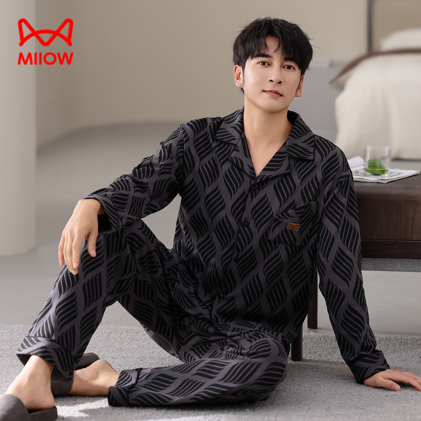 猫人睡衣男士春秋季纯棉开衫长袖长裤2025新款高级感可外穿家居服