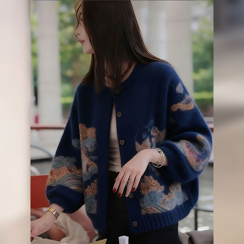 独特高端新中式国风开衫毛衣外套女2025秋季新款慵懒宽松针织上衣