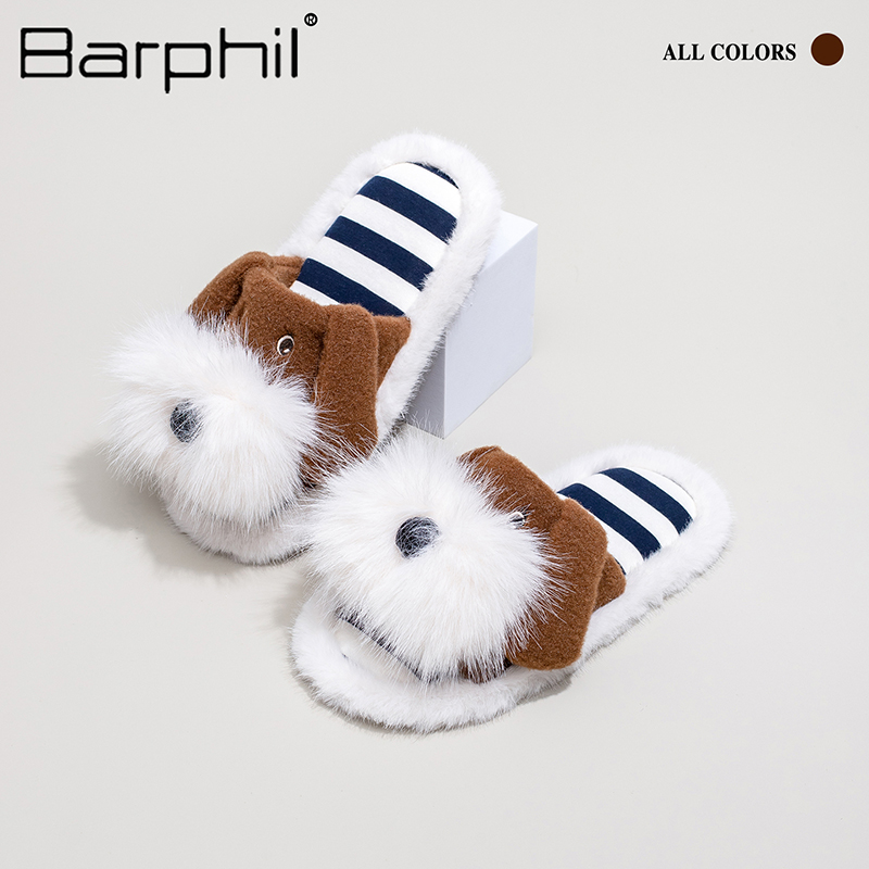 Barphil拖鞋室内家居2025秋冬新款可爱小狗鞋防滑女士棉拖木地板