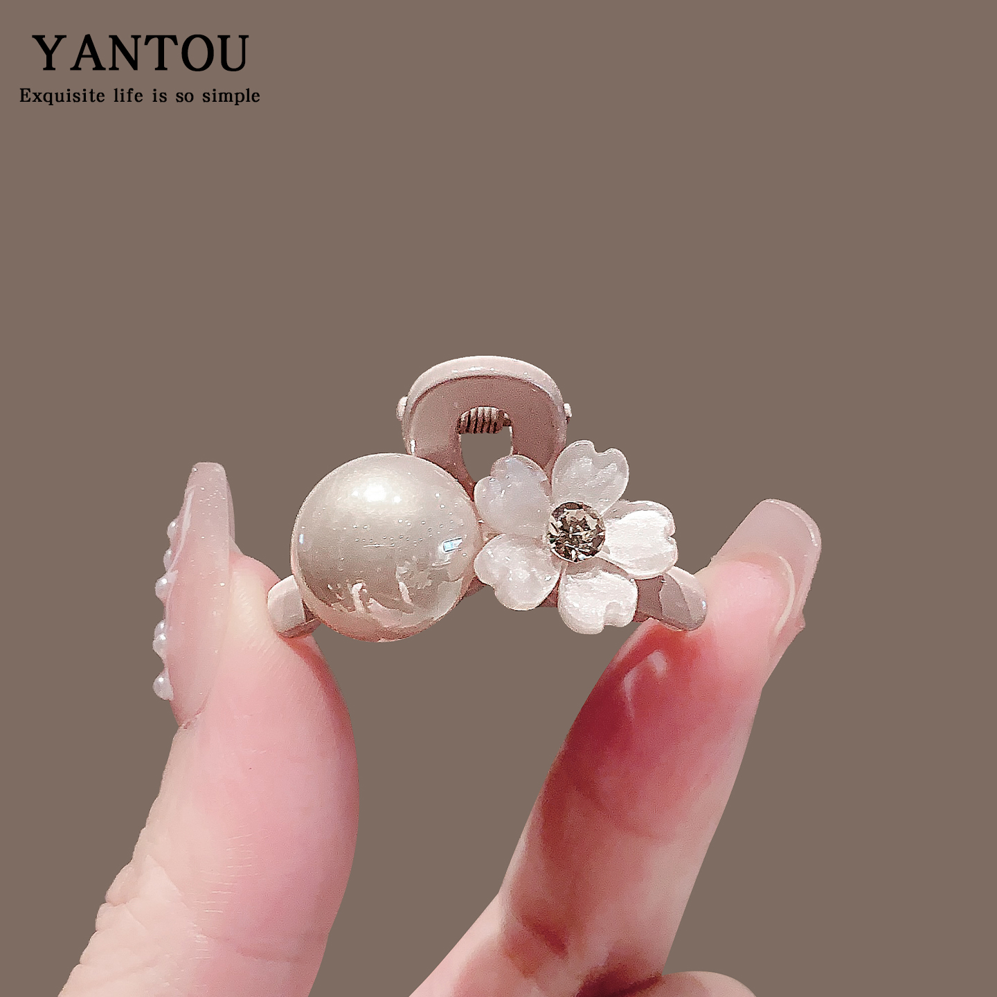 迷你小抓夹甜美粉色珍珠花朵新款前额侧边碎发夹子小号顶夹对夹女