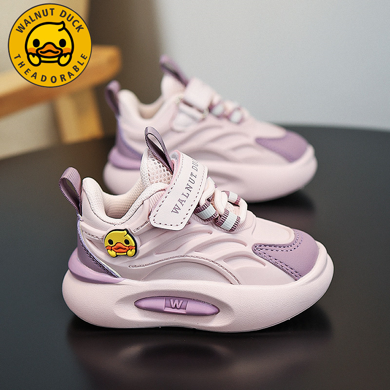 小黄鸭女童鞋子2025春秋新款防水皮面女宝时尚休闲软底儿童运动鞋