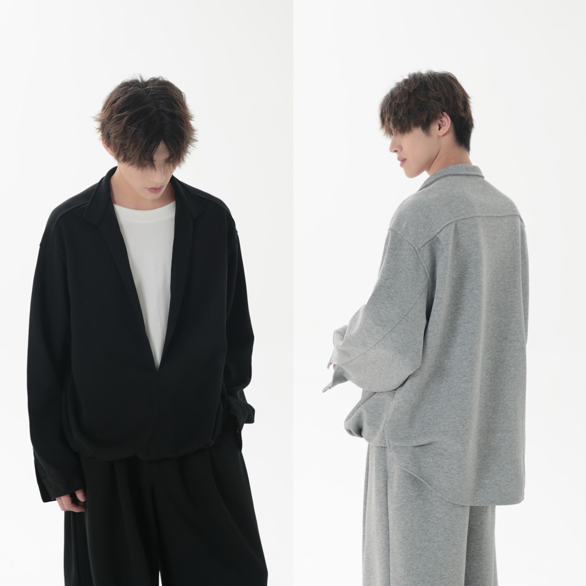 高级感假两件设计简约休闲开衫外套男女情侣款韩版落肩上衣