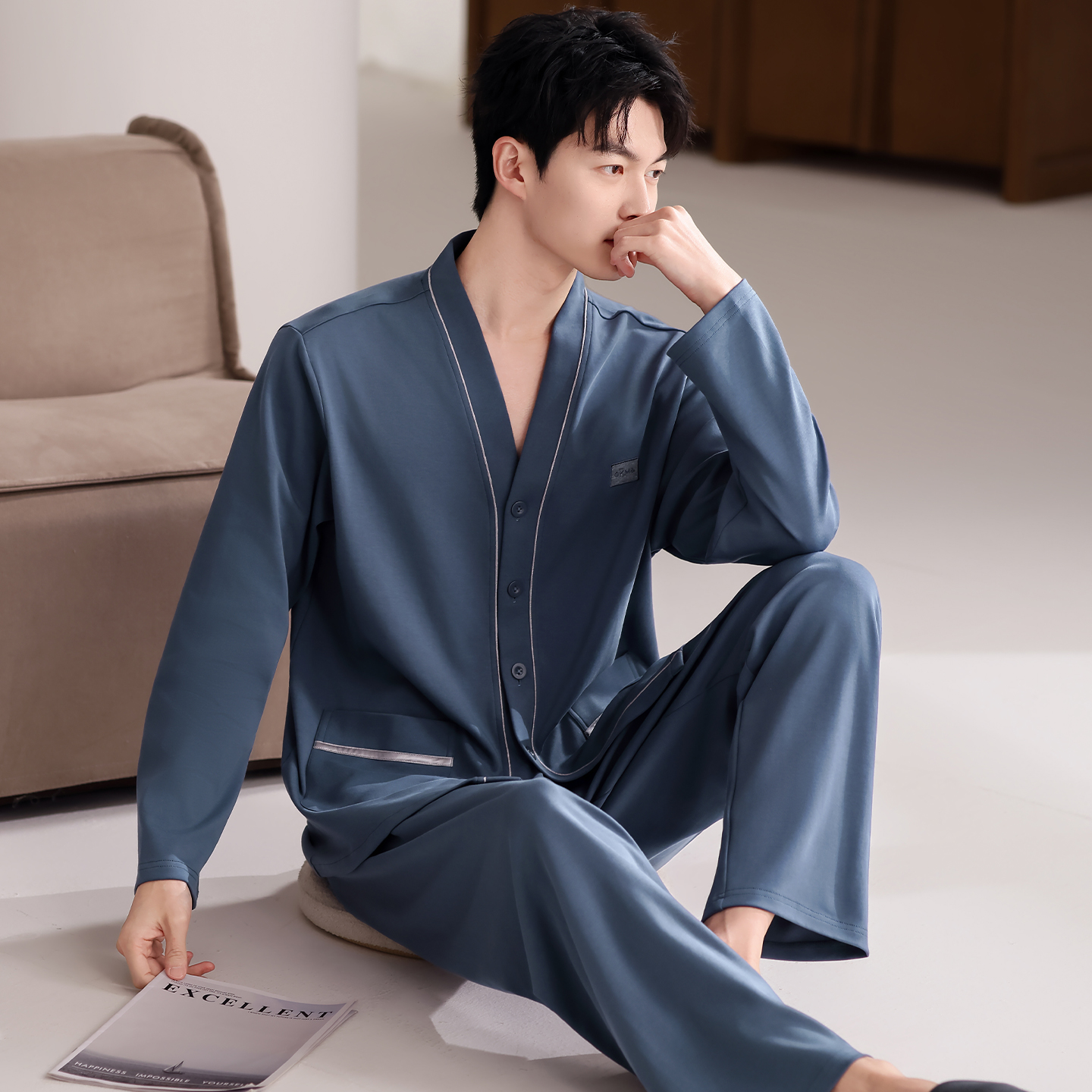 睡衣男款春秋季2026年新款100%纯棉长袖男士睡衣家居服套装加大码