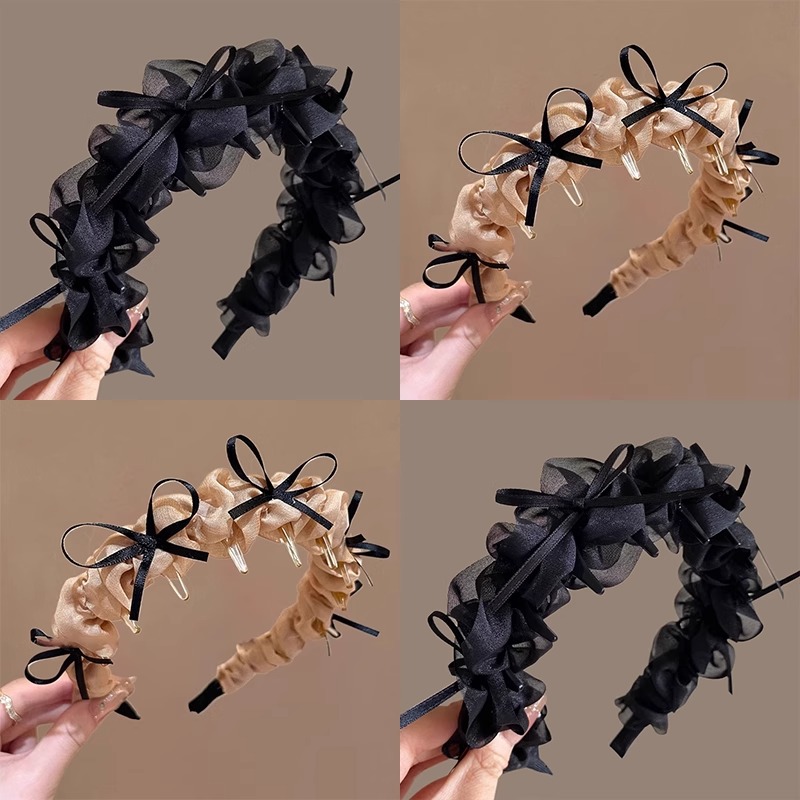 芭蕾风网纱发箍2025新款显脸小高颅顶蝴蝶结褶皱超仙头箍洗脸发卡