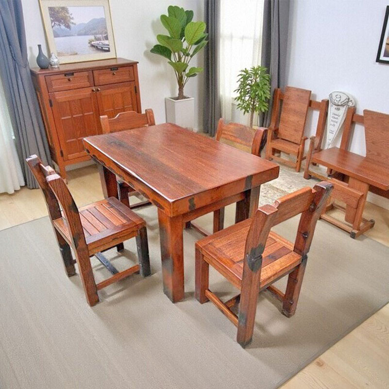 老船木长方形八仙桌家用干泡茶独板小户型民宿阳台实木原木桌子