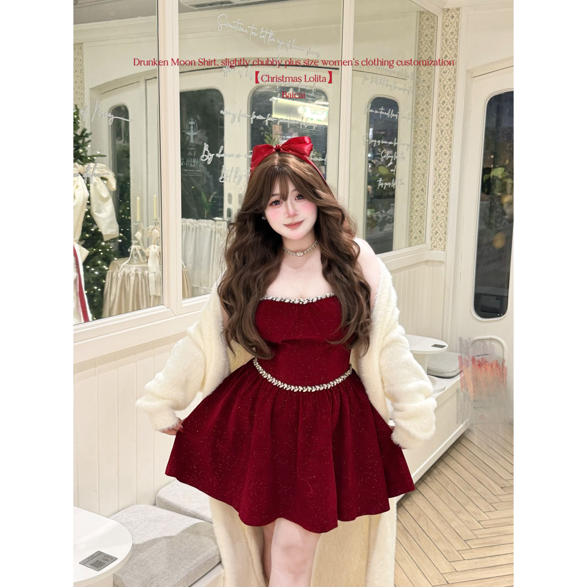 白菜【圣诞战裙】冬季新款法式红色连衣裙收腰显瘦节日圣诞小礼裙女