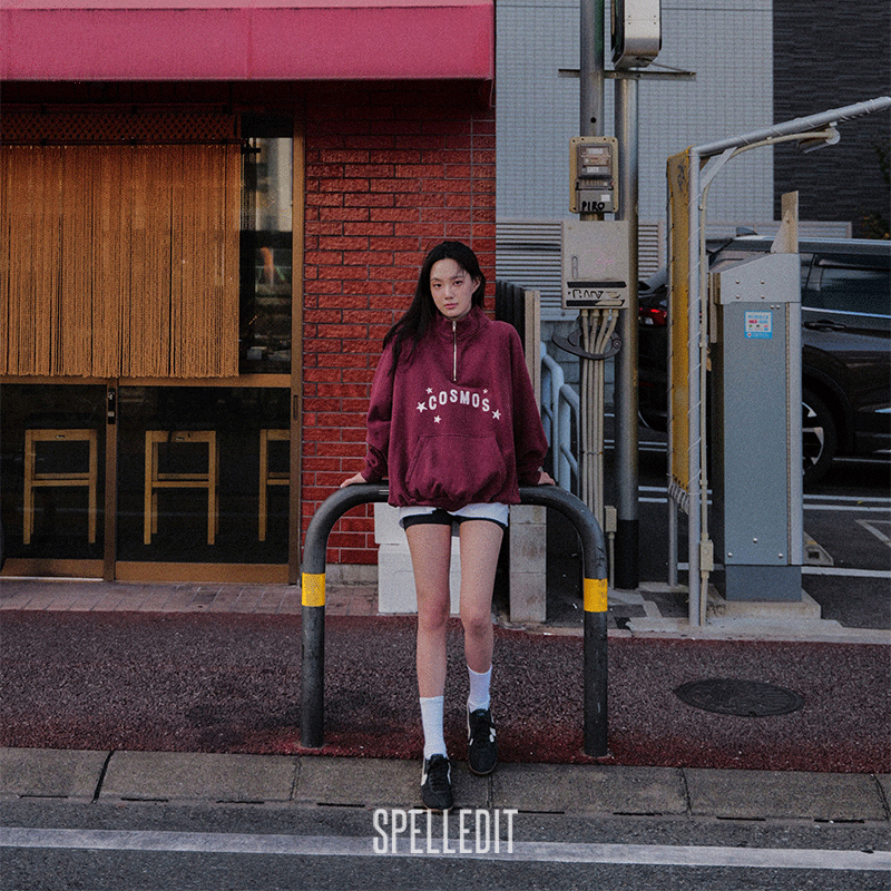 SPELLEDIT2025冬季新品宇宙高领半拉链卫衣创意印花宽松棉上衣女