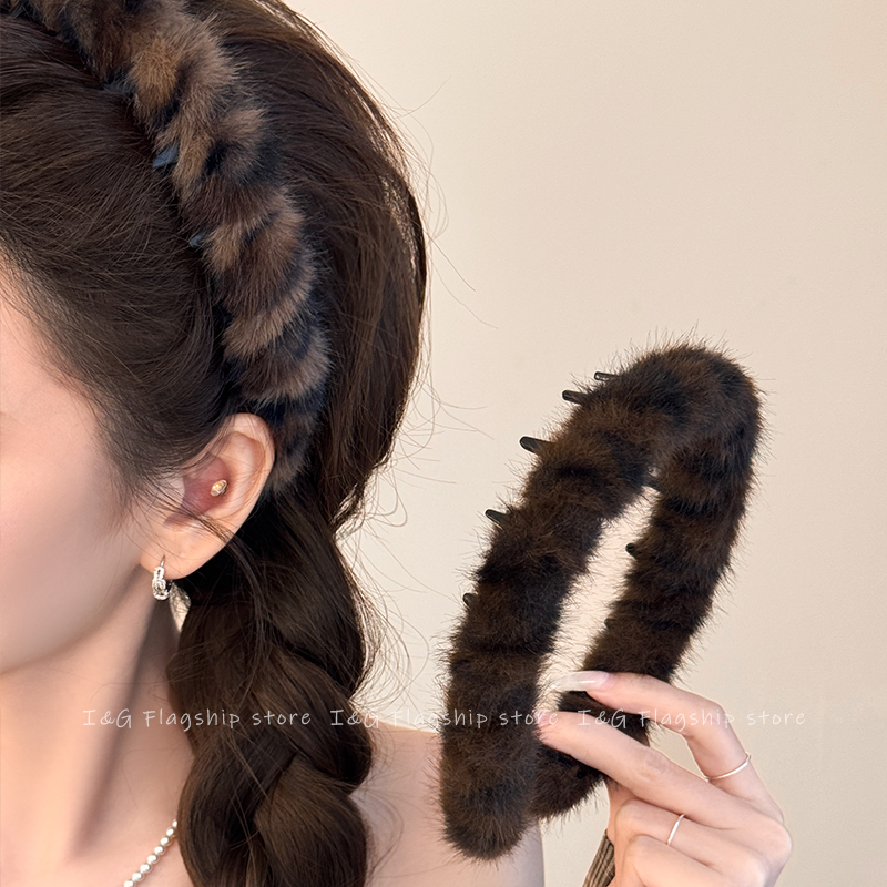 I&G豹纹波浪带齿发箍女2025新款洗脸防滑高颅顶头箍高级感头饰品