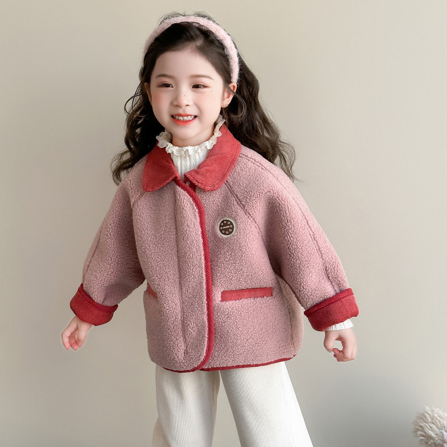 女童摇粒绒外套秋冬款2025新款洋气冬装儿童加绒女宝宝加厚毛毛衣