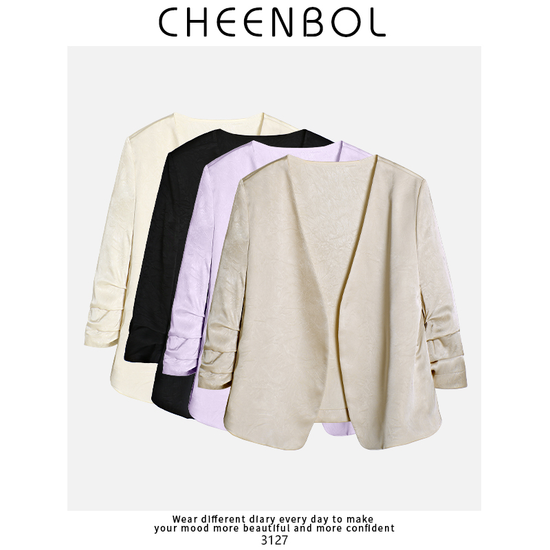 3127小西装外套女秋季新款小个子高级感仿醋酸缎面西服上衣