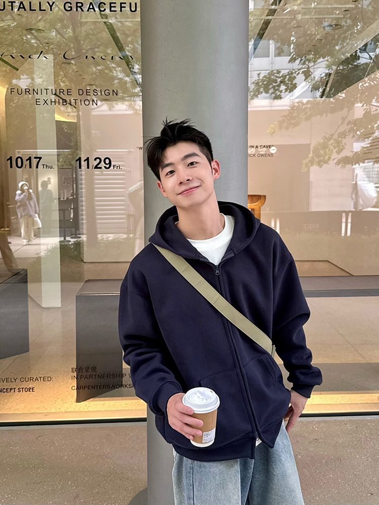 420g重磅连帽卫衣开衫男生2025秋冬新款纯色上衣外套休闲百搭宽松