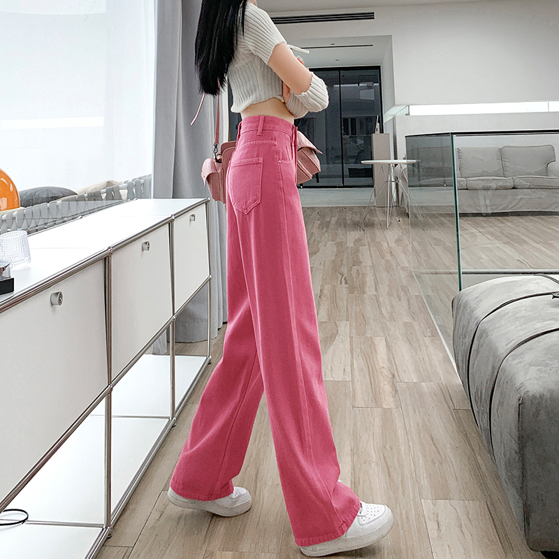 粉色阔腿裤女高腰牛仔裤直筒宽松2025夏季新款显瘦流行爆款拖地裤