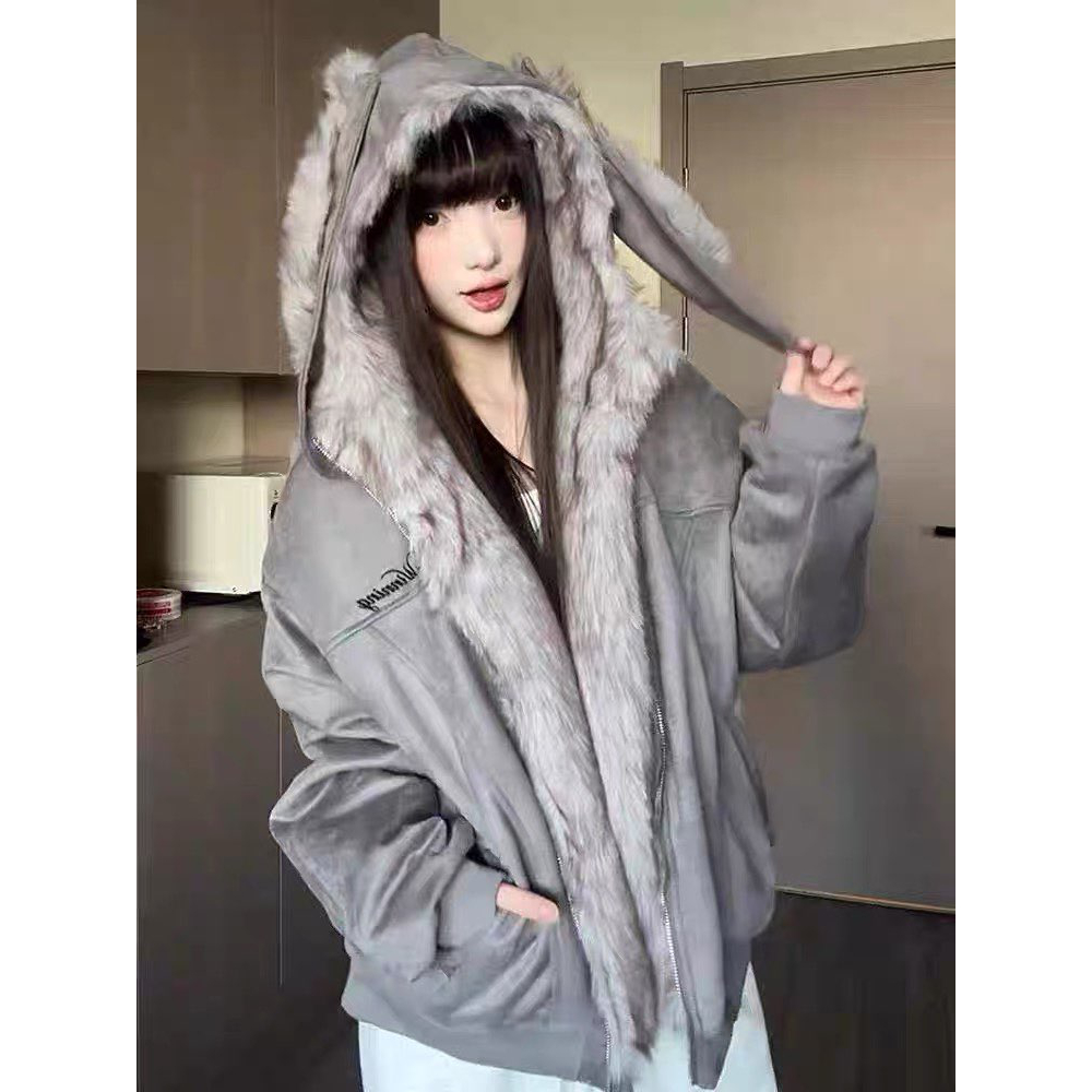 网红洋气炸街女装cleanfit连帽棉服女冬季新款慵懒宽松棉衣厚外套