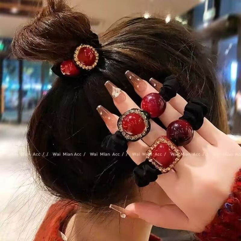 鸿运发饰百搭红色爱心小肠发圈高颜值皮筋发绳2024头绳新款头饰品