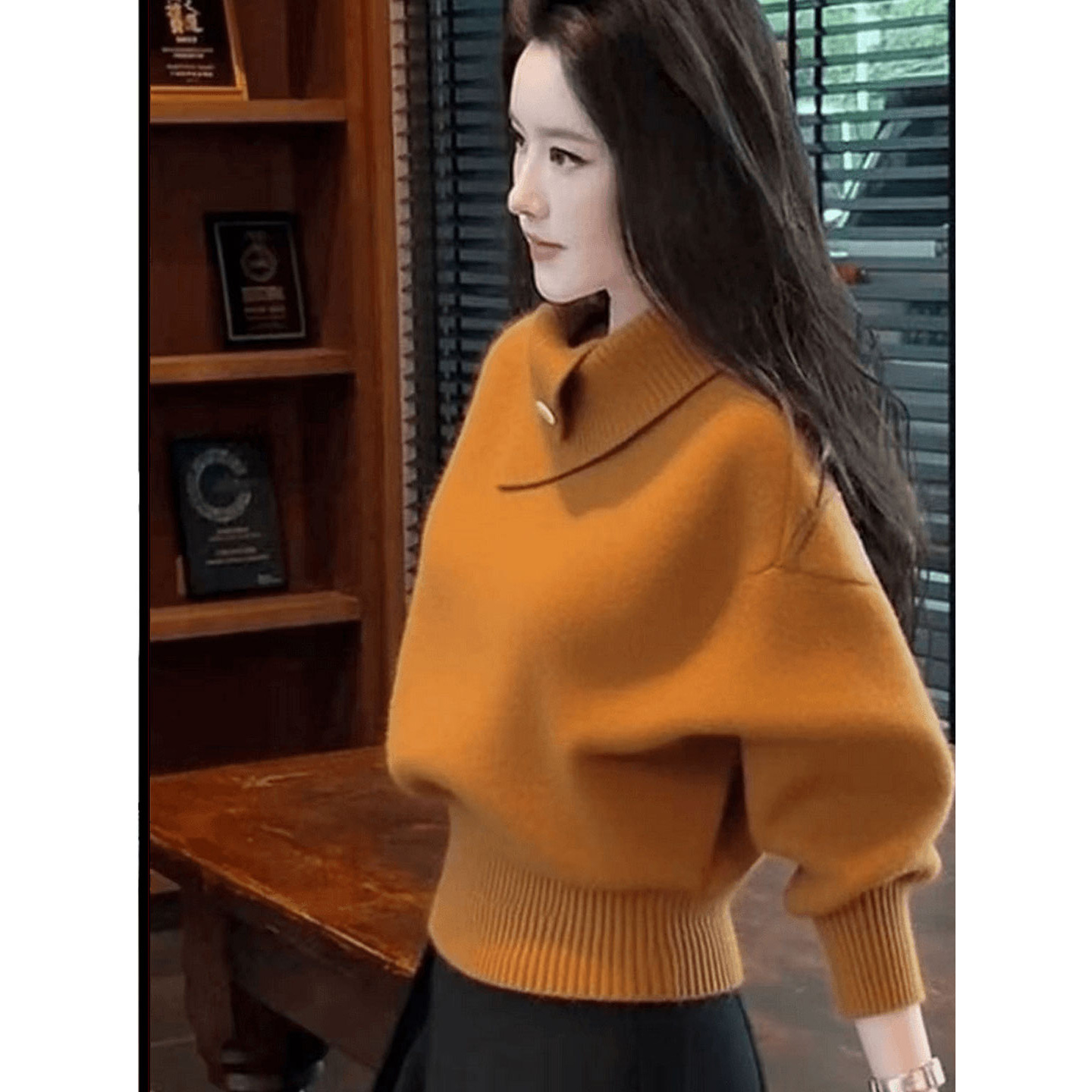 秋冬高知老钱风轻熟设计感软糯慵懒风橘色高领打底针织衫女