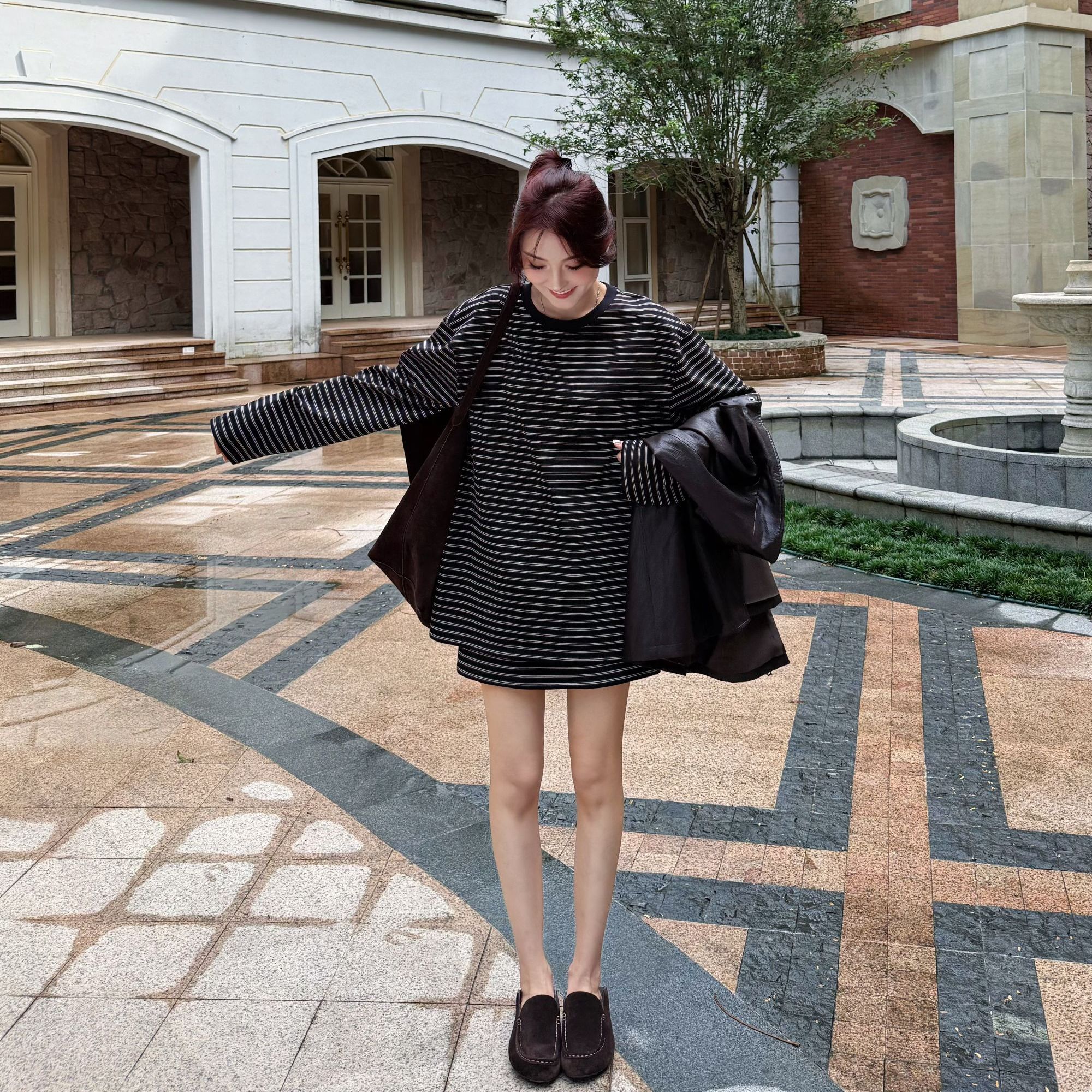 Moprobably李予诺「蓝线」“100棉”慵懒风撞色条纹针织套装L5353001