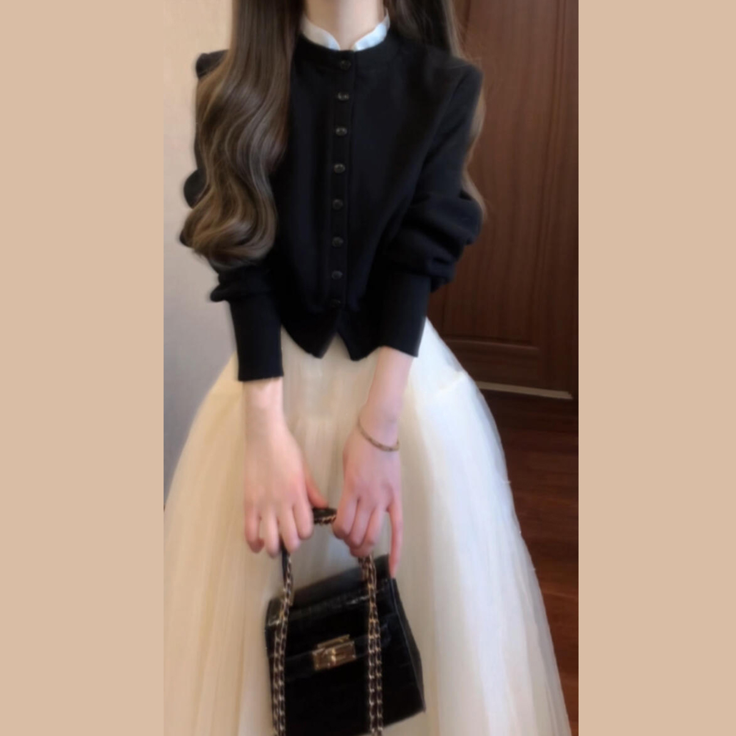 赫本风黑色上衣女外套高级感早秋冬季2025新款法式连衣裙时尚套装