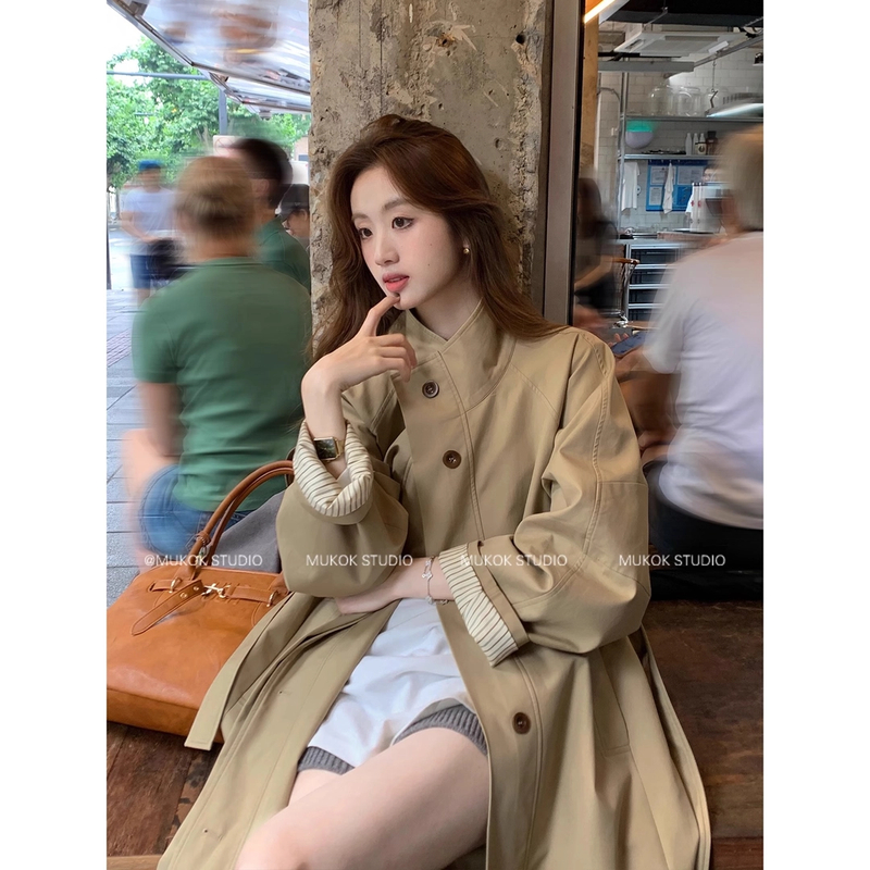 英伦风垂感宽松显瘦风衣外套女2025春秋新款小个子中长款休闲大衣